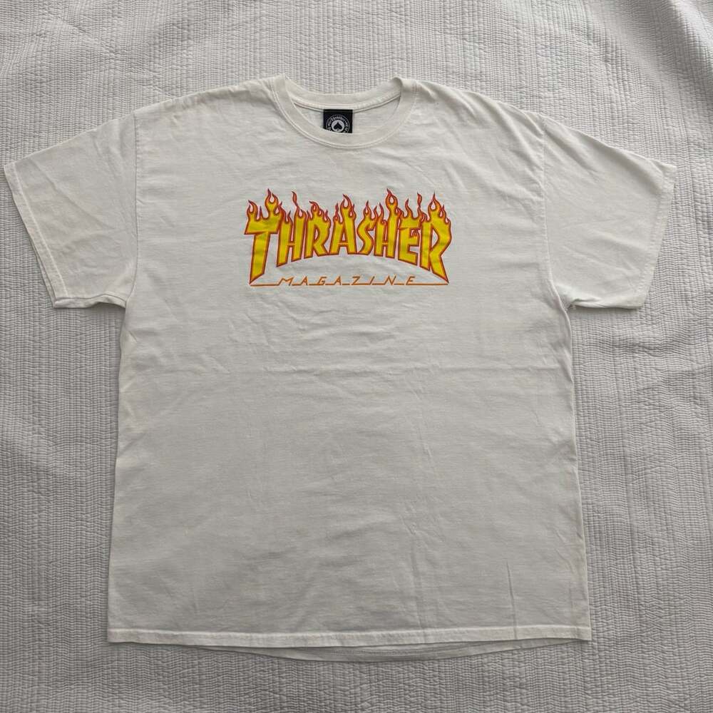 Thrasher Flame Logo T-Shirt Size XL White Skateboarding